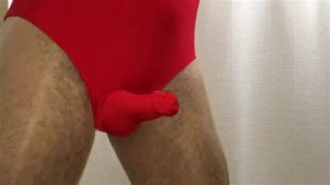 Red Cock Sleeve Leotard Crotchless Pantyhose Cum Shot