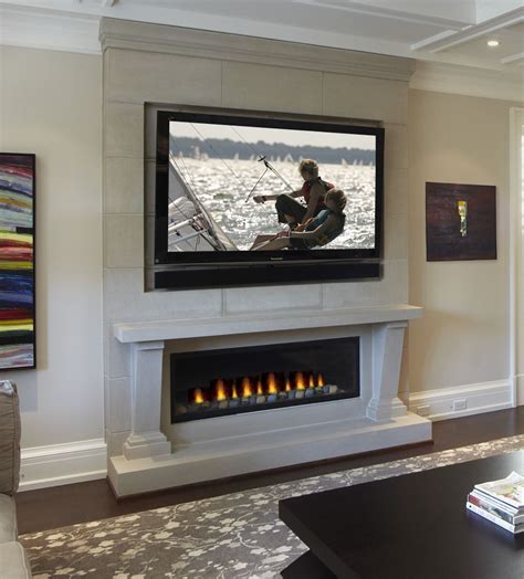 Linear Fireplace Unit Surrounded By Omegas Cast Stone Linear