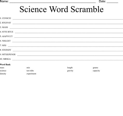 Science Word Scramble Wordmint