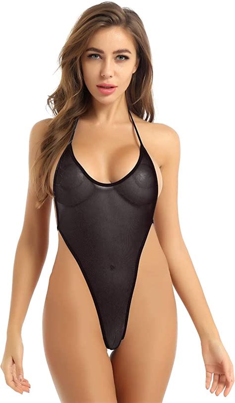Amazon Renvena Women S See Through Mesh Backless Bikini Bodysuit