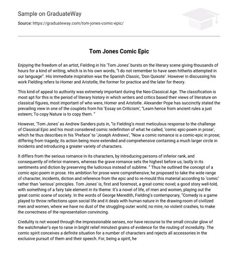 Tom Jones Comic Epic 2340 Words Free Essay Example On Graduateway