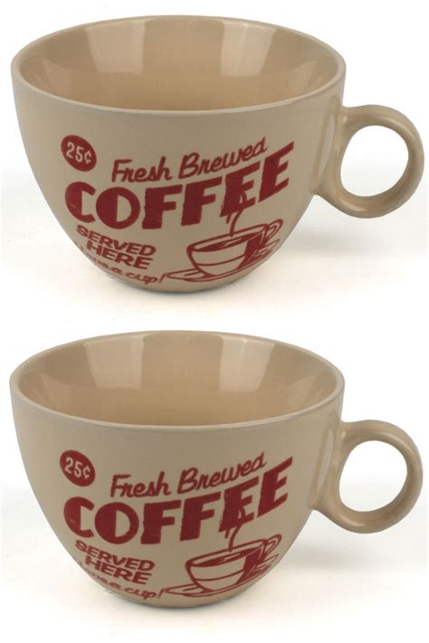 Wide Coffee Shop Design Cup Large Retro Tea Cup 425ml Capacity Set of 2