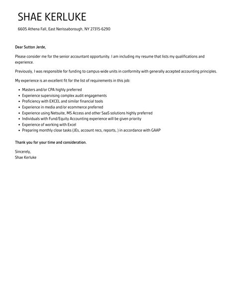 Senior Accountant Cover Letter Velvet Jobs