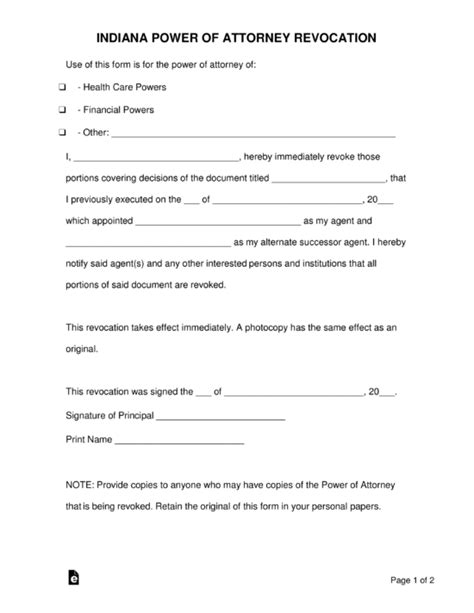 Free Indiana Power Of Attorney Forms 10 Types Pdf Word Eforms
