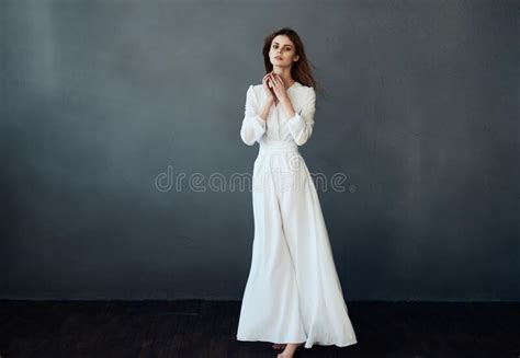 Beautiful Glamor Woman Elegant White Dress Luxury Performance Stock