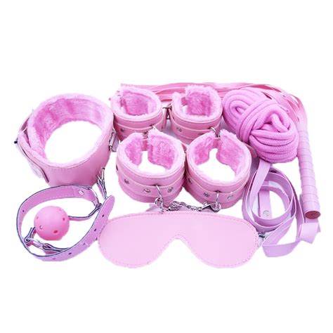 erotic positioning bandage 7 pieces set handcuffs for sex gag whip rope collar pink sex toys for