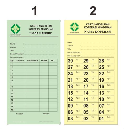 KARTU KOPERASI ISI 12 PCS / KARTU CICILAN PINJAMAN KOPERASI / KARTU