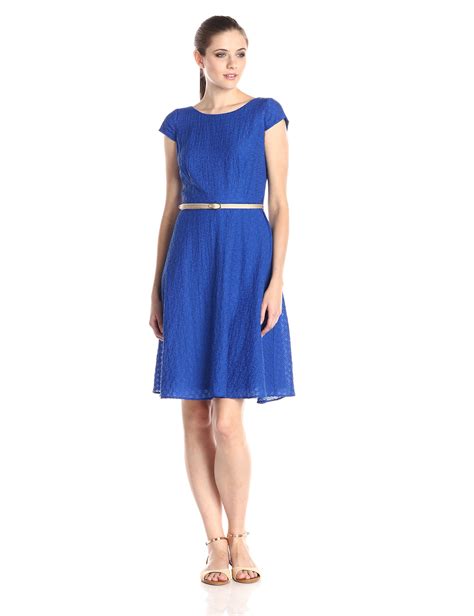 Nine West Women S Cap Sleeve Belted Dress At Amazon Womens Clothing