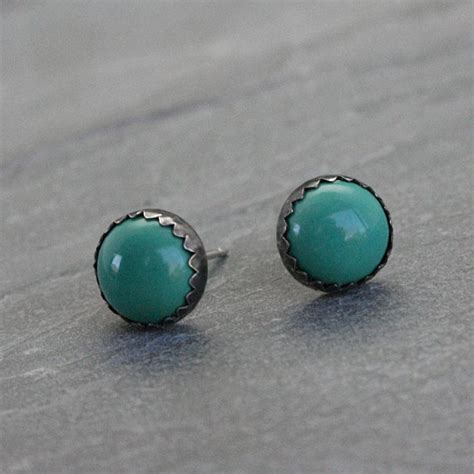 Large Turquoise Sterling Silver Stud Earrings 8mm Round Etsy
