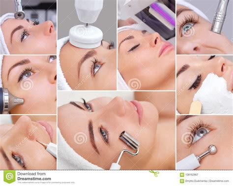 Collage Of Various Cosmetic Procedures For A Young Beautiful Woman In