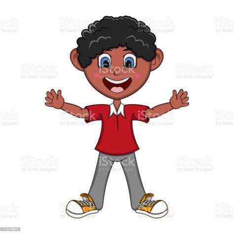 Boy Raised His Hands Cartoon Vector Stock Illustration Download Image