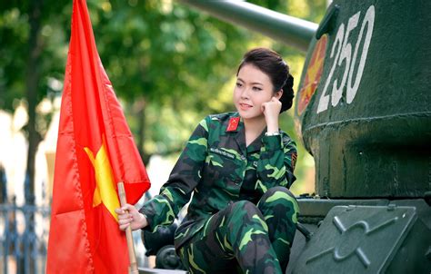 Wallpaper Flag Tank Asian Military Uniform Vietnam Girl