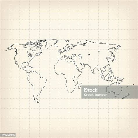Peta Dunia Dibuat Sketsa Di Grid Ilustrasi Stok Unduh Gambar Sekarang