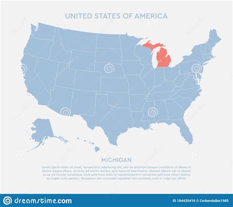 United States Of America State Michigan Usa Map Stock Vector