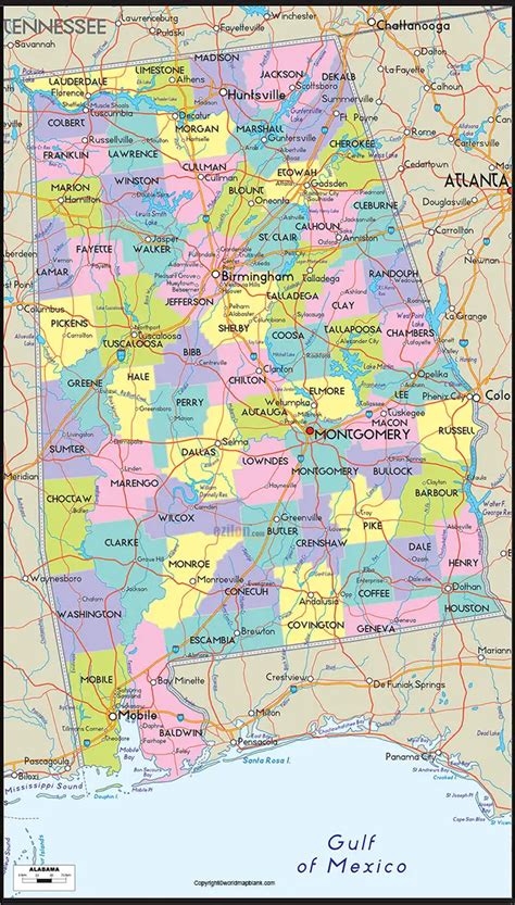 Labeled Map Of Alabama With Capital And Cities