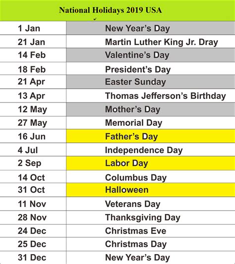 Holiday List Of Us Holatetrans