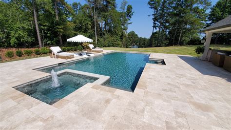 Inground Swimming Pool With Flush Spa Ivory Travertine Deck And Coping