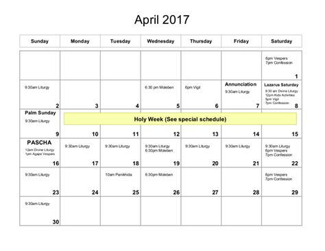 2017 Holy Week And April Schedule Holy Mother Of God Orthodox Church