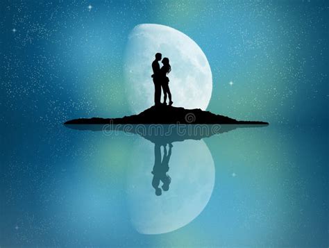 Couple Reflected In The Moonlight Stock Illustration Illustration Of