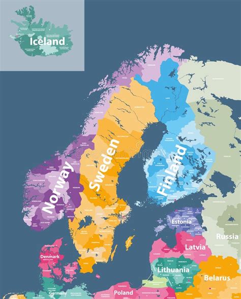 Mapa Detalhado Político De Escandinávia E Dos Países Báltico Ilustrao