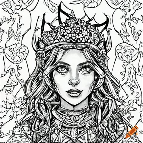 coloring book page of a beautiful female character on craiyon
