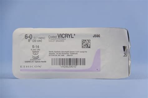 Ethicon Suture J590g 6 0 Vicryl Violet 8 S 14 Spatula Double Armed