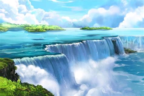 Anime Waterfall Scenic Bonito Green Anime Waterfall Beauty