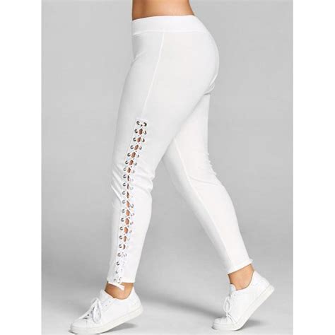 10 45 WHITE 4X Plus Size Lace Up Leggings With Grommet White 4xl