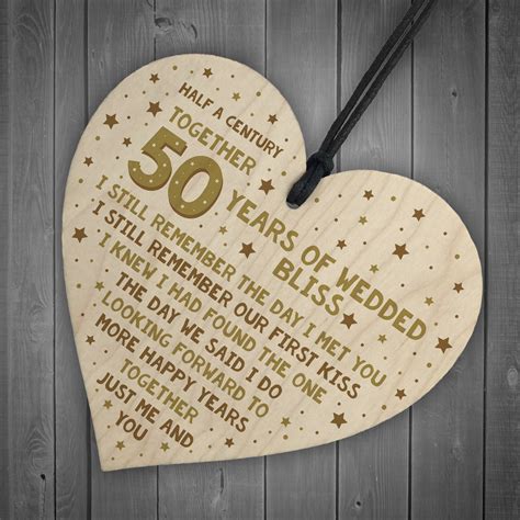 50th Wedding Anniversary Card Wood Heart T For Husband Or Wife Thank