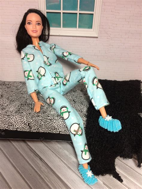 Barbie Doll Size Flannel Pajamas Pjs Outfit Light Blue Etsy Flannel Pajamas Barbie Pajamas