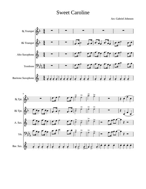 Sweet Caroline Sheet Music For Trumpet Alto Saxophone Trombone