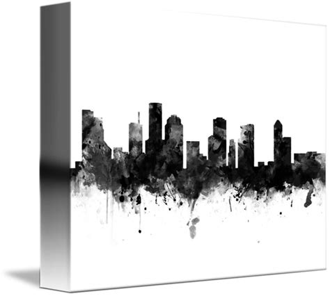 Houston Skyline Black And White By Monn Print