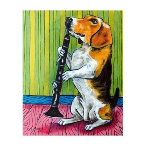 Beagle Art Beagle Playing The Clarinet Dog Art Print