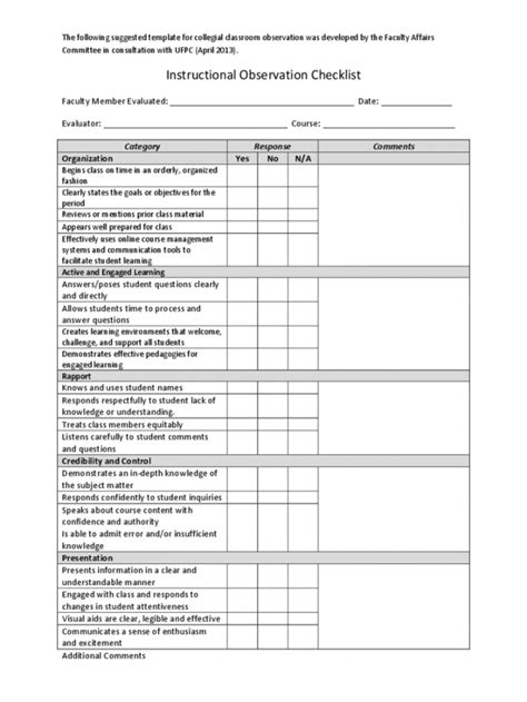 Observation Checklist Template