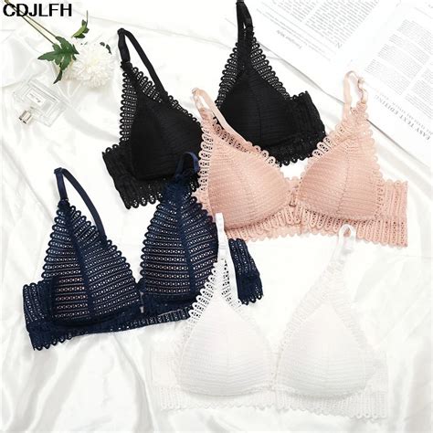 2019 plus size women lingerie high quality sexy lace wireless thin front closure bra set comfort