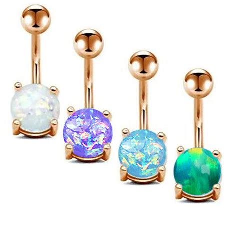 14G ROSE GOLD TITANIUM IP STEEL PRONG SET SYNTHETIC OPAL NAVEL BELLY