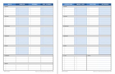 Free Printable Weekly Student Planner By Subject Pdf From Vertex42