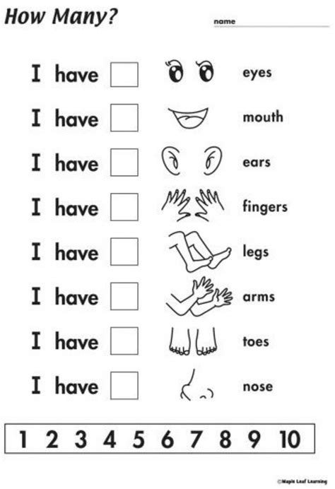 Worksheets for practicing vocabulary, spelling and sentences relating to parts of the body. My parts of body worksheet