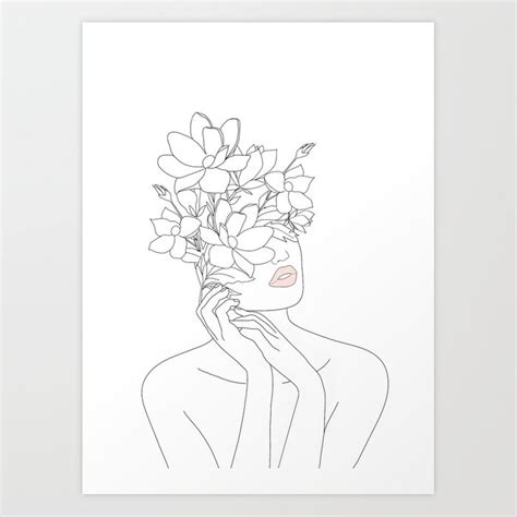 Worldwide shipping available at society6.com. Minimal Line Art Woman with Magnolia Art Print by nadja1 ...