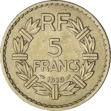 France 5 Francs Lavrillier 1939 Paris Aluminum Bronze European