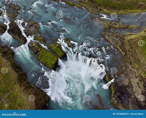 Aerial View Of Godafoss Waterfall In Iceland Skyview Of An Amazing