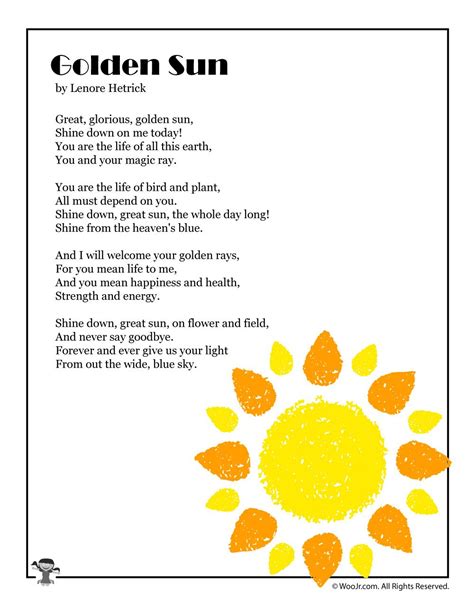Golden Sun Poem About Summer Woo Jr Kids Activities Childrens
