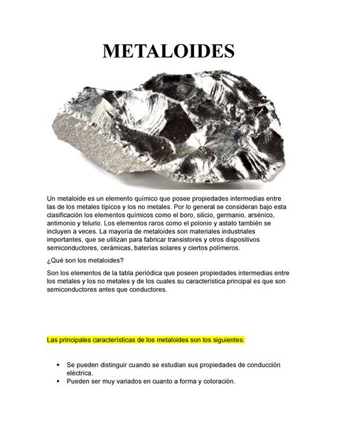 Metaloides Apuntes 3 Metaloides Un Metaloide Es Un Elemento Químico