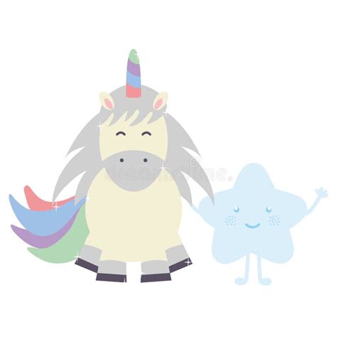 Cute Adorable Unicorn With Star Kawaii Fairy Characters Stock Vector