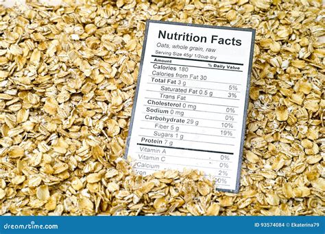 Nutrition Facts Of Whole Grain Raw Oats Stock Photo Image Of Vegan