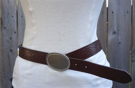 Abercrombie And Fitch Vintage Brown Tooled Leather Casual Belt Etsy Canada Leather Tooling