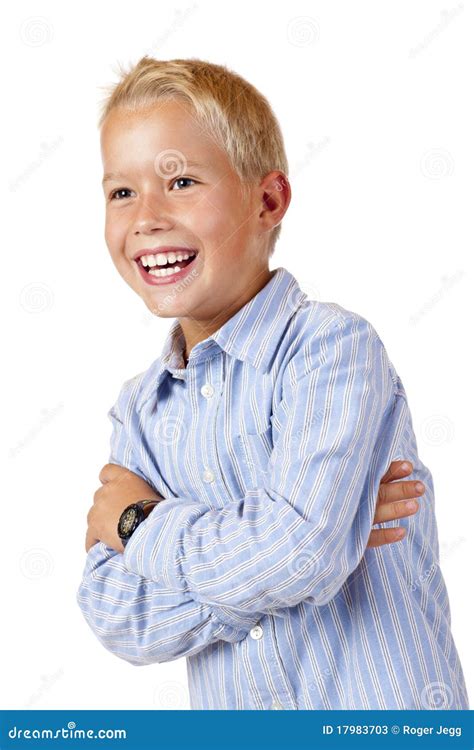 Portrait Of Young Smiling Boy With Crossed Arms Stock Image Image Of