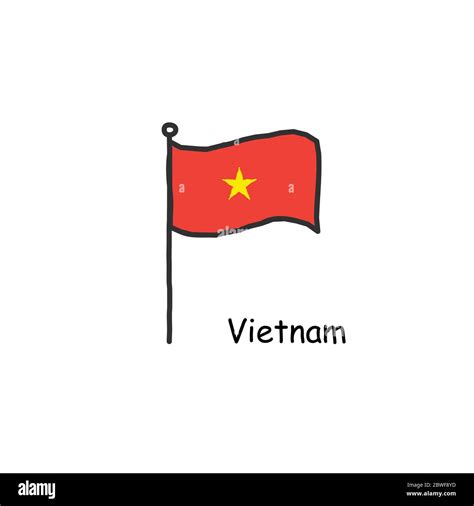 Hand Drawn Sketchy Vietnam Flag On The Flag Pole Stock Vector