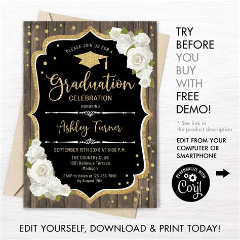 Graduation Invitation Instant Download Digital Template Etsy In 2022