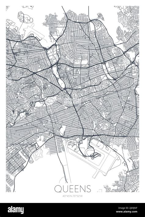 Detailed Borough Map Of Queens New York City Vector Poster Or Postcard